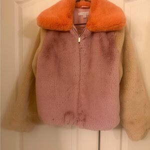 New York & Company Soft and warm Orange, tan & pink Faux Fur Jacket